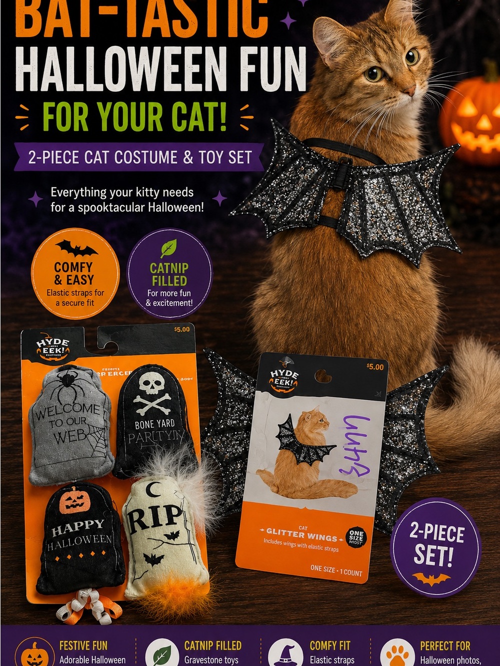 Hyde & EEK! Cat Bat Wings Costume Set - Black Glitter
